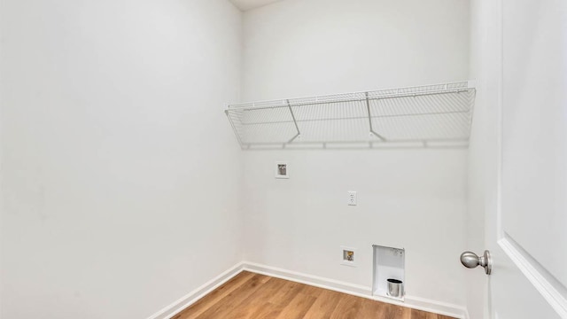 washroom with washer hookup and hardwood / wood-style floors