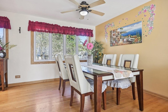 dining room featuring ceiling fan and light hardwood / wood-style floors