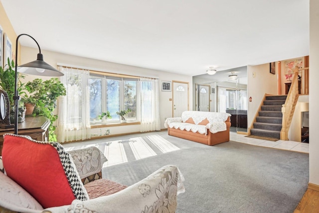 living room featuring carpet floors