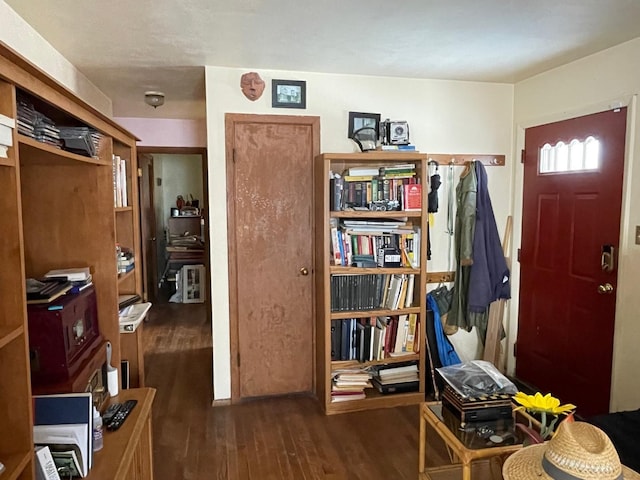 foyer with dark hardwood / wood-style floors