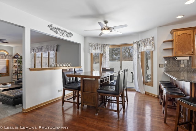 15022 S Woodcrest Ave, Homer Glen, IL 60491 - dining area featuring a ceiling fan, dark wood-type flooring, and recessed lighting