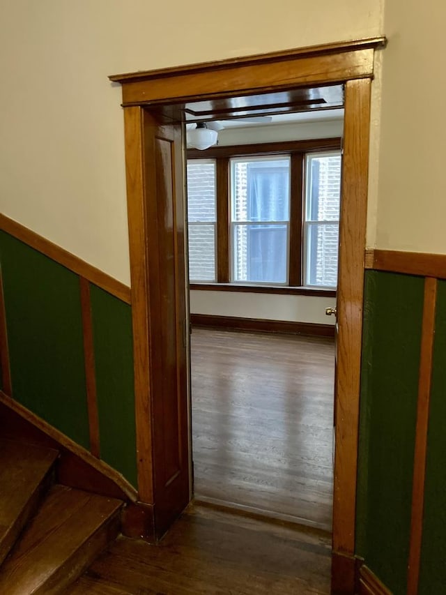 hall with dark hardwood / wood-style flooring