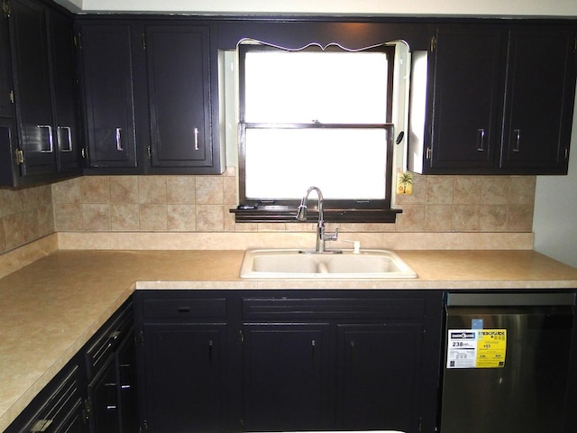 kitchen featuring dishwashing machine, sink, and backsplash