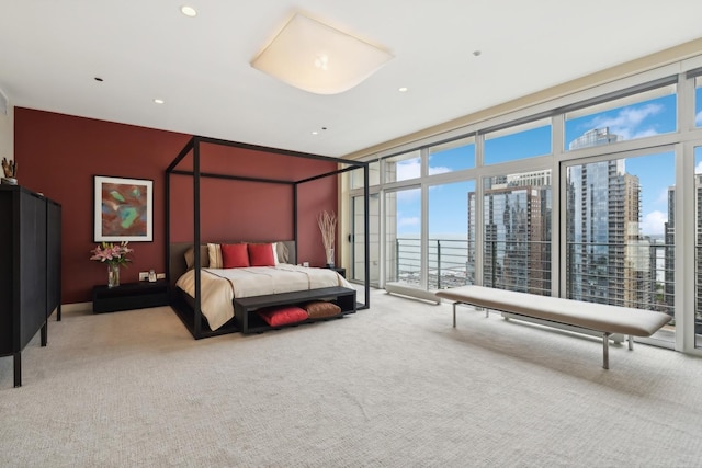 carpeted bedroom with expansive windows