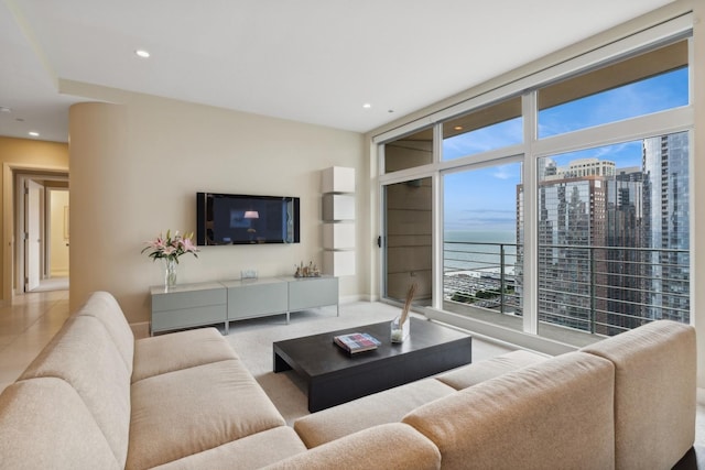 living room with expansive windows