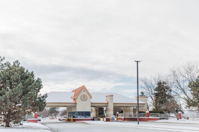 view of snow covered building