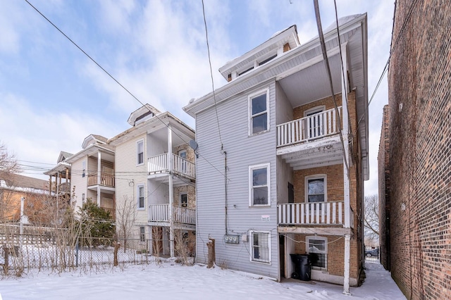 view of snow covered building