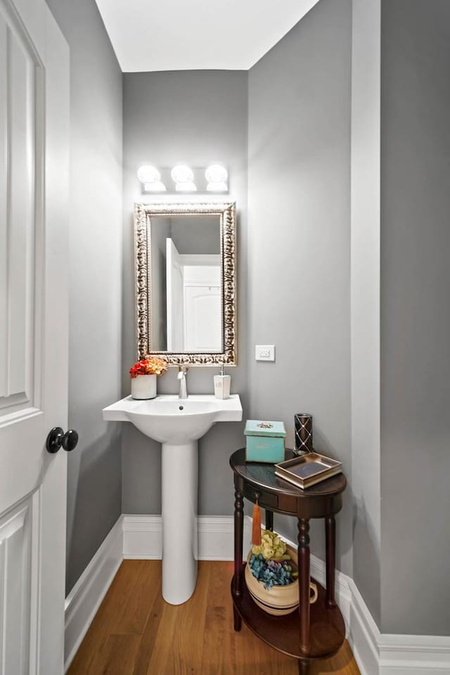 bathroom with hardwood / wood-style floors