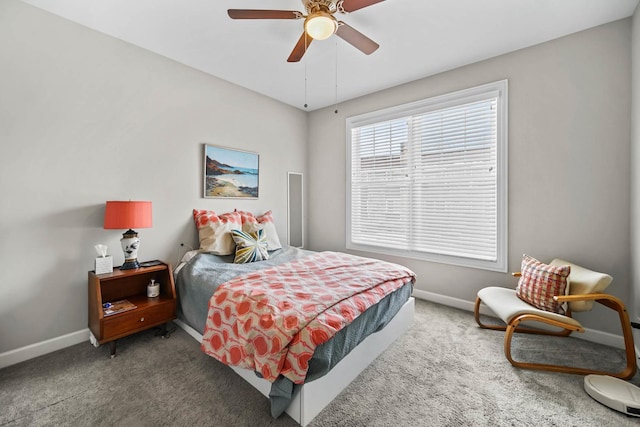 bedroom featuring carpet flooring and ceiling fan