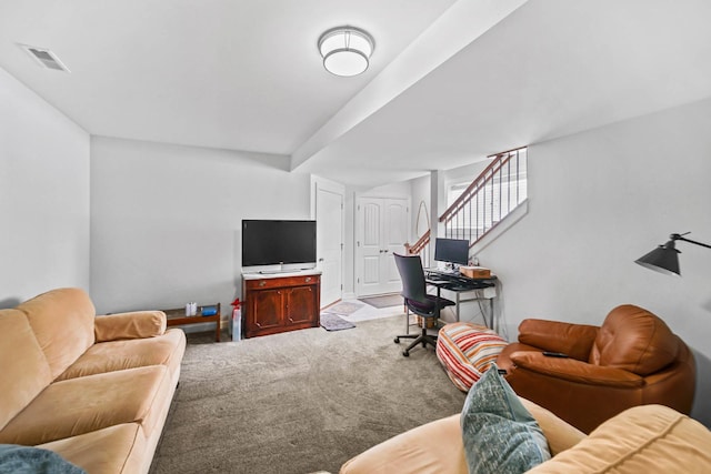 living room featuring carpet