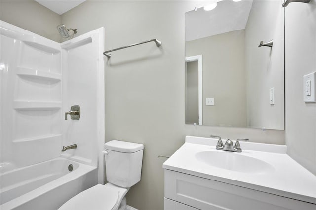 full bathroom featuring shower / tub combination, vanity, and toilet