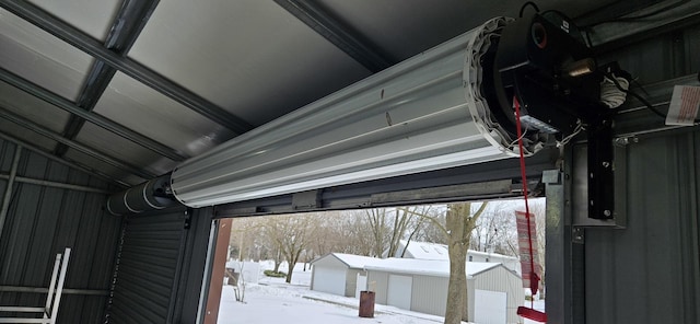 view of snow covered garage