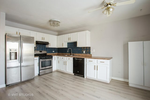 kitchen featuring appliances with stainless steel finishes, a sink, white cabinets, and under cabinet range hood