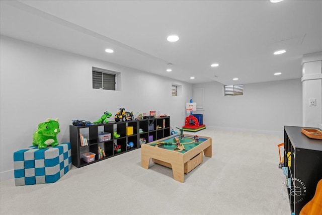 recreation room with carpet floors