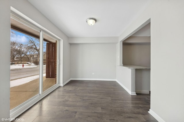 interior space with dark wood-type flooring