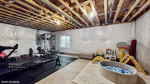 workout area with electric panel