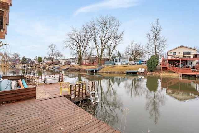 view of dock with a water view