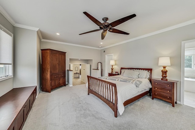 627 68th St, Willowbrook, IL 60527 - bedroom with light carpet, recessed lighting, ensuite bathroom, and ornamental molding