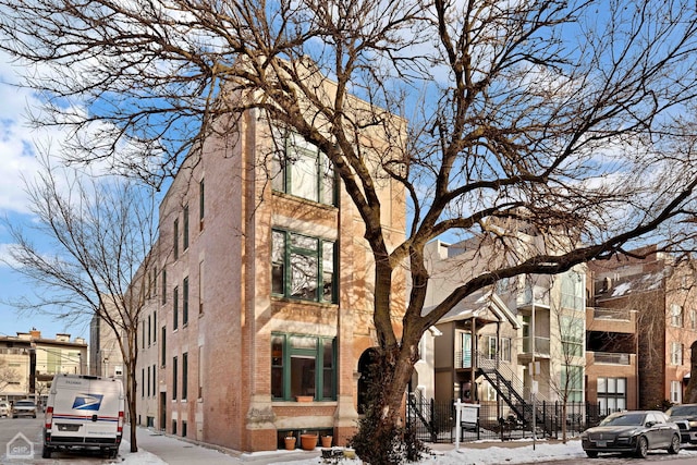 view of snow covered building