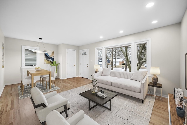 living room with light hardwood / wood-style flooring