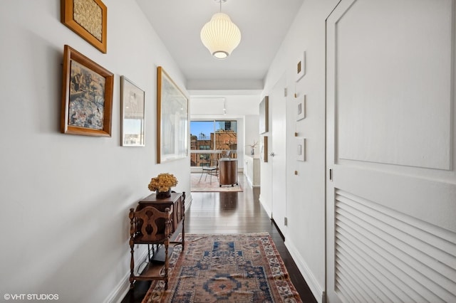 hallway featuring dark hardwood / wood-style flooring