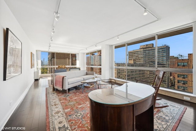 sunroom featuring track lighting and plenty of natural light