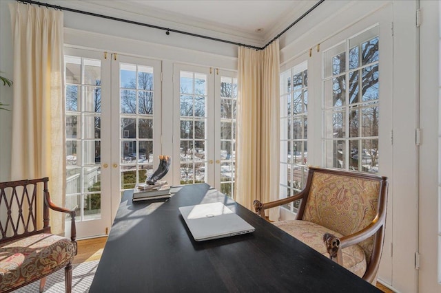 sunroom featuring french doors