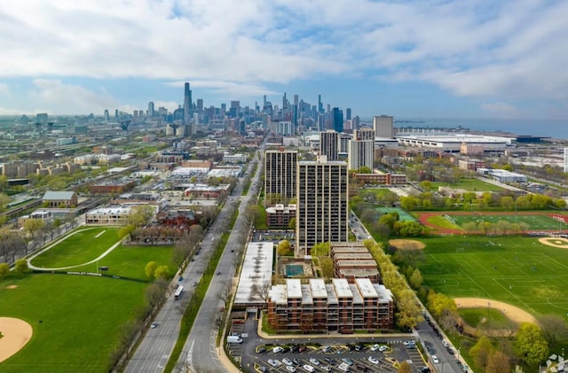 drone / aerial view with a view of city