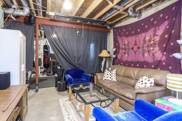 living room with concrete floors