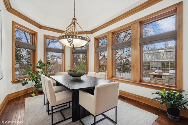 5101 Central Ave, Western Springs, IL 60558 - dining room with baseboards, hardwood / wood-style flooring, a chandelier, and crown molding