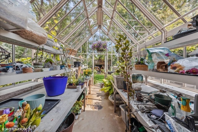 sunroom with lofted ceiling