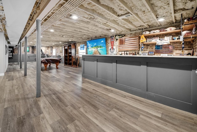 interior space featuring light wood-style floors and billiards