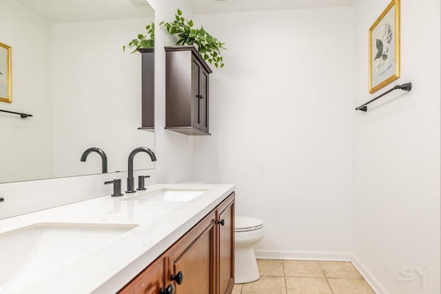 bathroom with tile patterned flooring, vanity, and toilet