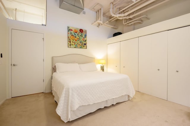 bedroom with a closet and light carpet