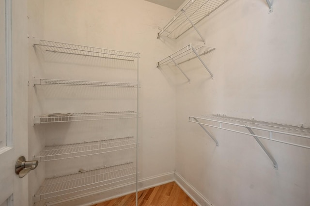 walk in closet with light wood-style floors