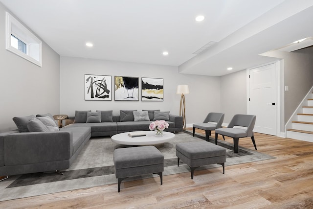 living room featuring light hardwood / wood-style flooring