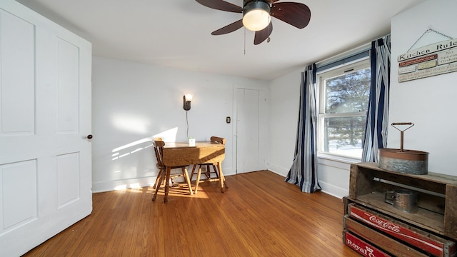 office featuring ceiling fan and light hardwood / wood-style floors