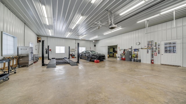 garage with a garage door opener