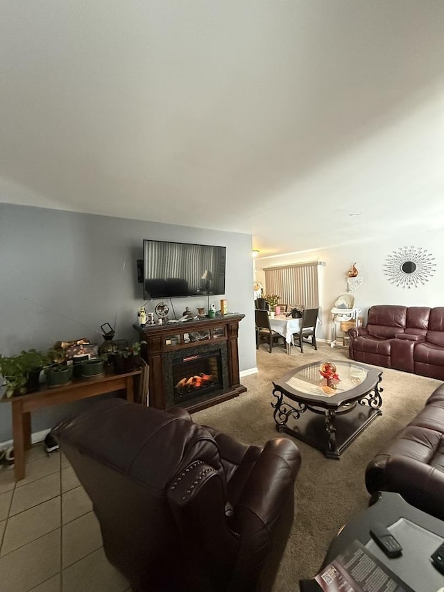 living room with light tile patterned flooring