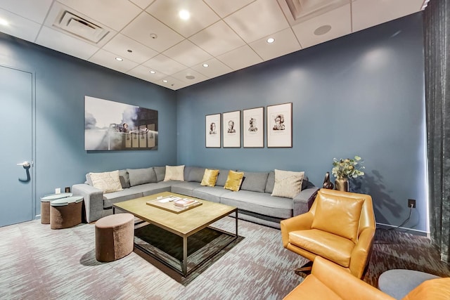 living room featuring visible vents and recessed lighting