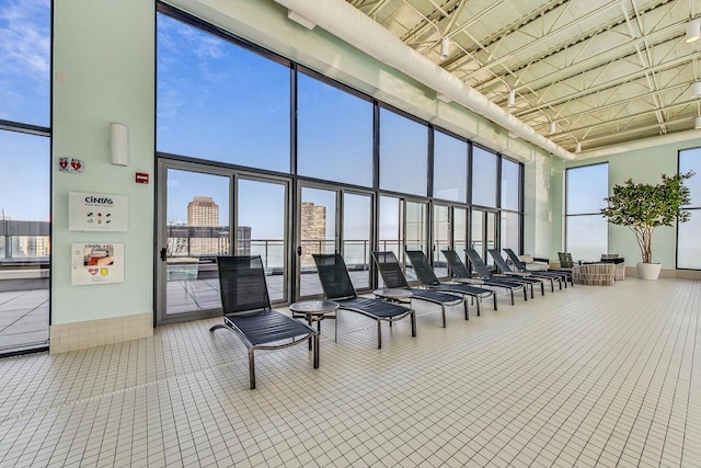 lobby with a view of city