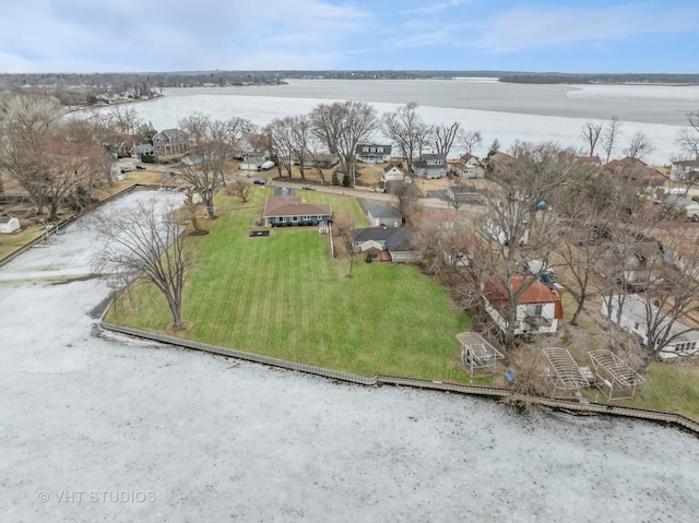 drone / aerial view featuring a water view