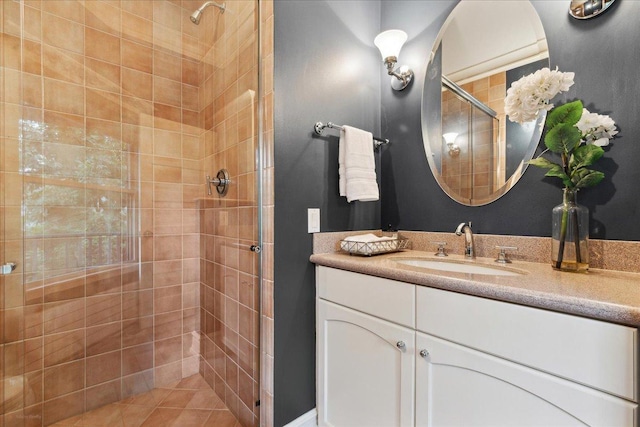 bathroom featuring vanity and walk in shower