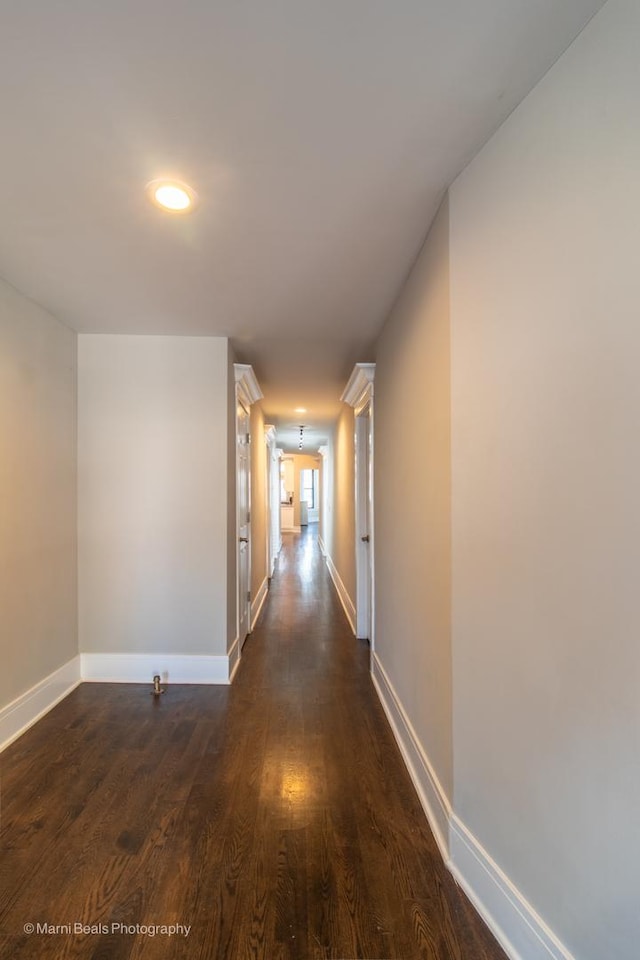 hallway featuring dark hardwood / wood-style flooring