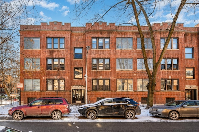 view of snow covered building