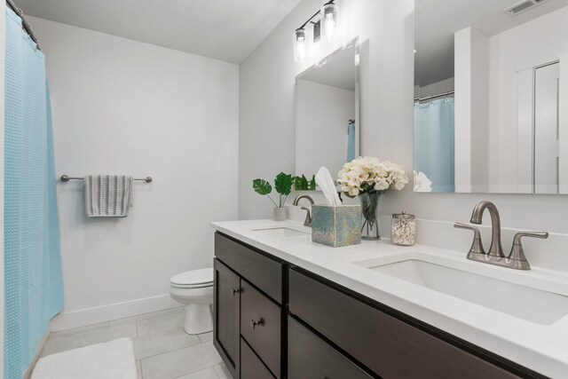 bathroom with tile patterned flooring, visible vents, a sink, and toilet