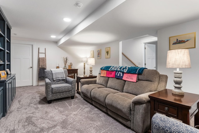 living area with carpet flooring and recessed lighting