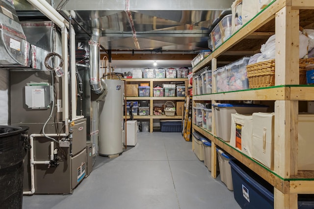 storage area with electric water heater