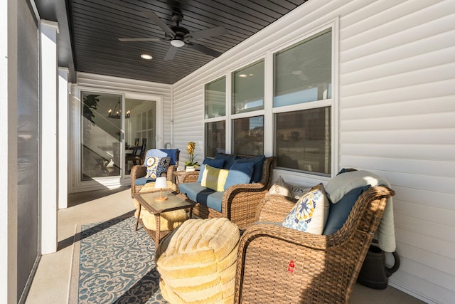 view of patio with outdoor lounge area and ceiling fan