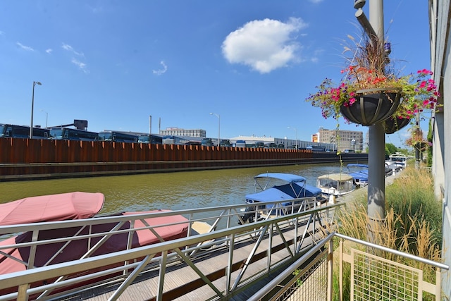 dock area featuring a water view